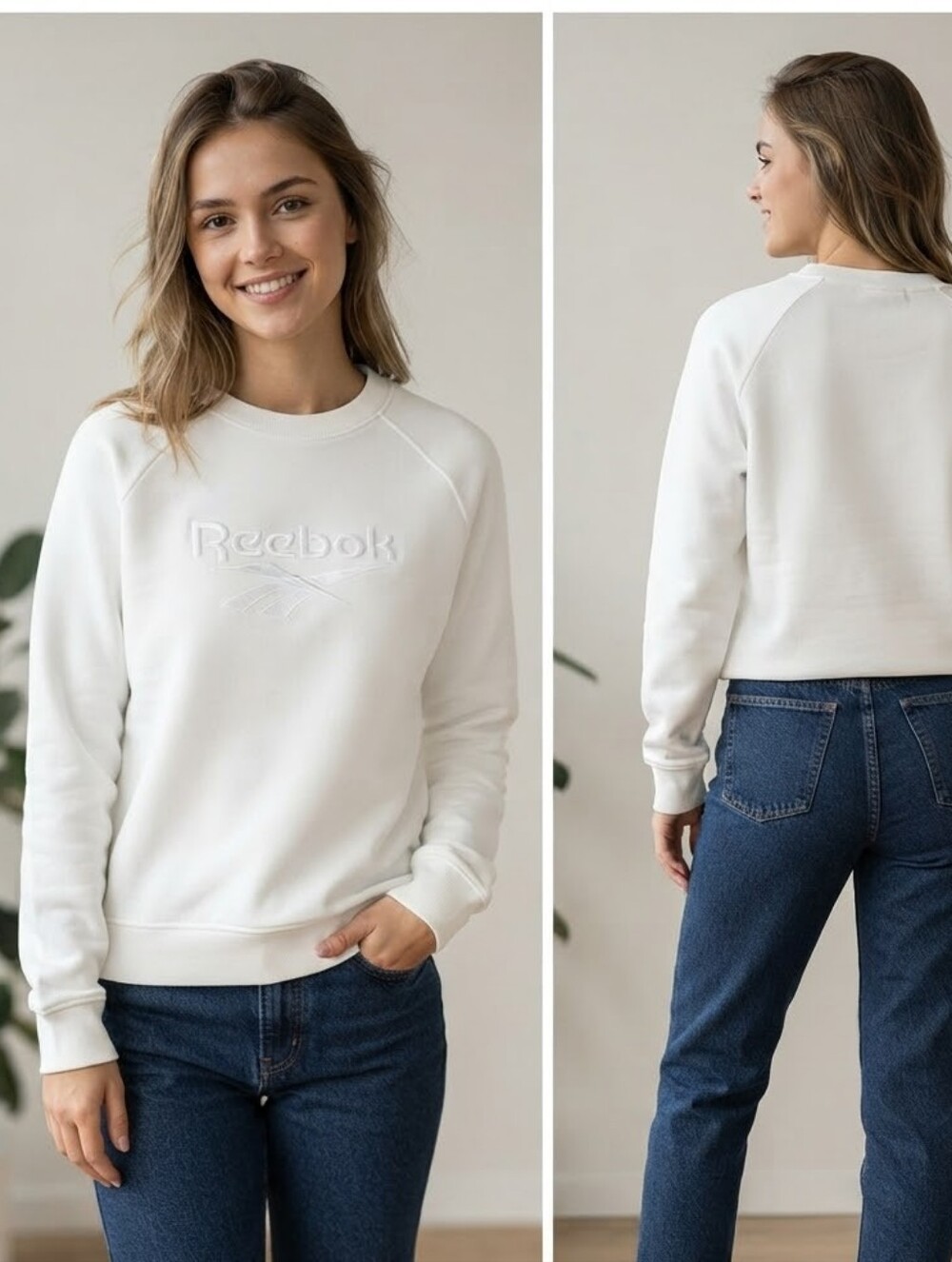 Reebok Classic White Embroidered Crewneck Sweatshirt Medium M Athleisure